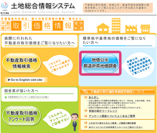｢地価公示 都道府県別地価調査｣をクリック